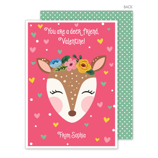 Pink Deer Friend Valentine Exchange Cards